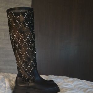 Cape Robbin Black Over the Knee Boots with Rhinestones